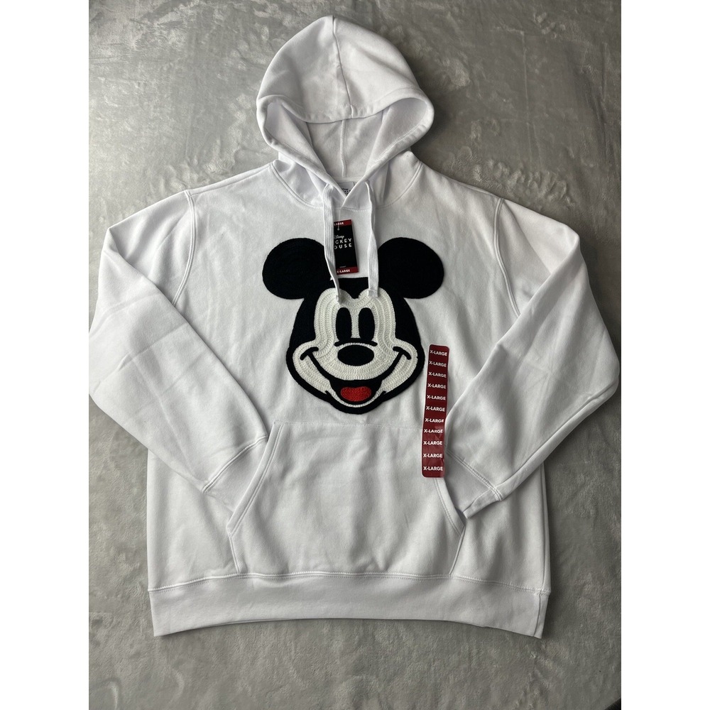 Disney Mickey Mouse Hoodie Women XL White Crochet Patch Embroidery NWT